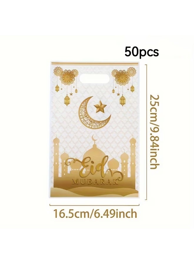 100PCS Eid Mubarak Plastic Gift Bags – Moon Star Castle Ramadan Candy Bags, Islamic Party Favor Treat Bags (2 Designs) - Image 2